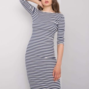 Ecru-navy blue casual dress Michelle RUE PARIS