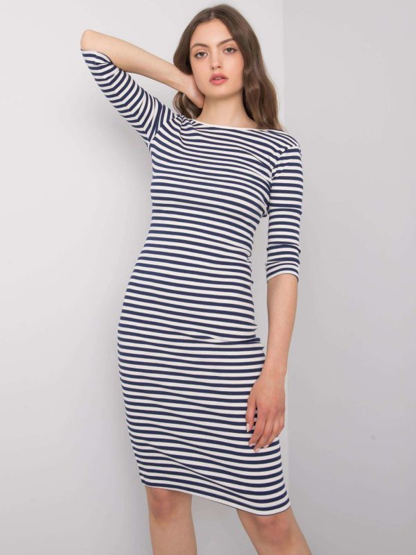 Ecru-navy blue casual dress Michelle RUE PARIS