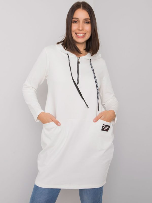 Ecru cotton tunic plus size with hood Kierra