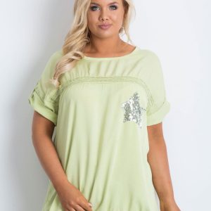 Light green plus size blouse with sequins