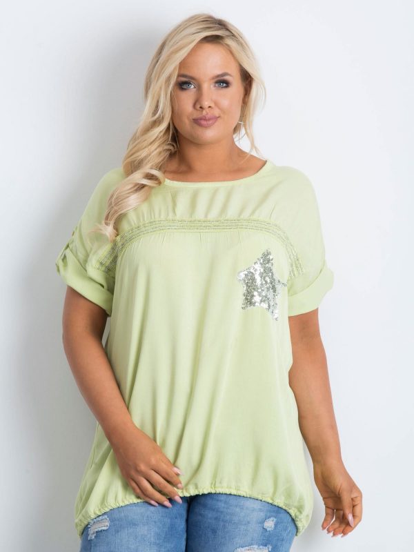 Light green plus size blouse with sequins