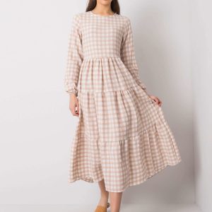 Beige Plaid Dress Pasadena RUE PARIS