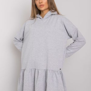 Aliye Grey Melange Hooded Sweatshirt Dress