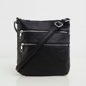 Black handbag with zippers