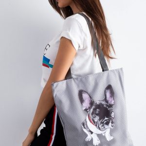 Grey fabric bag with dog