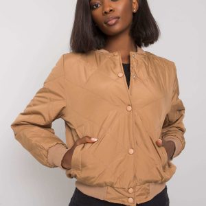 Sherise's dark beige quilted bomber jacket