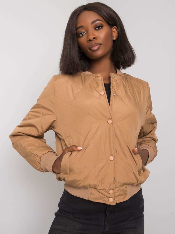 Sherise's dark beige quilted bomber jacket