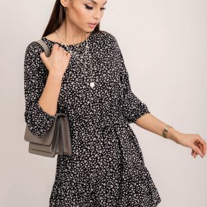 RUE PARIS Black and White Riffle Dress