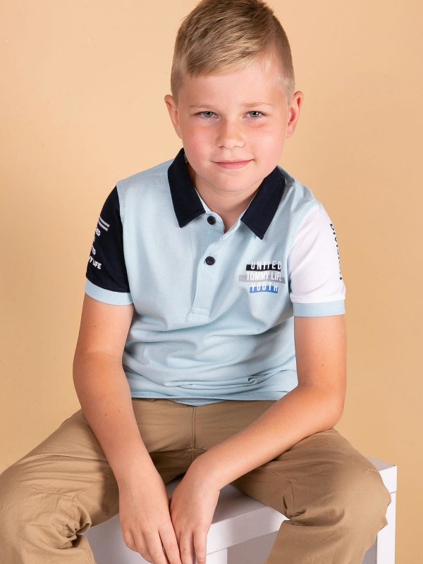 TOMMY LIFE Light Blue Cotton Polo Shirt for Boy