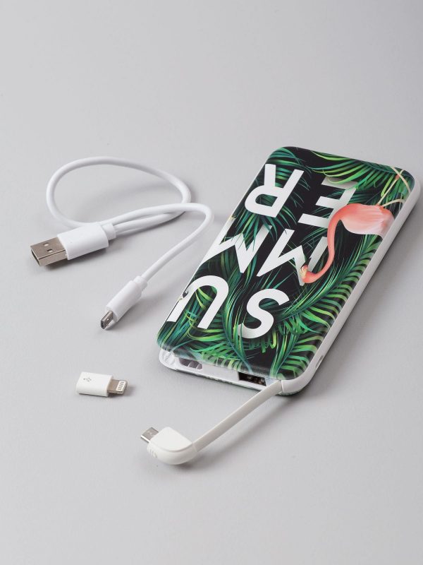 Green power bank with flamingo 10000 mAh