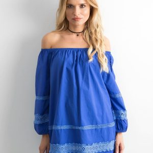 Dark blue cotton tunic with Spanish neckline