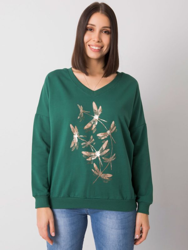 Dark green plus size sweatshirt with Michella rhinestones