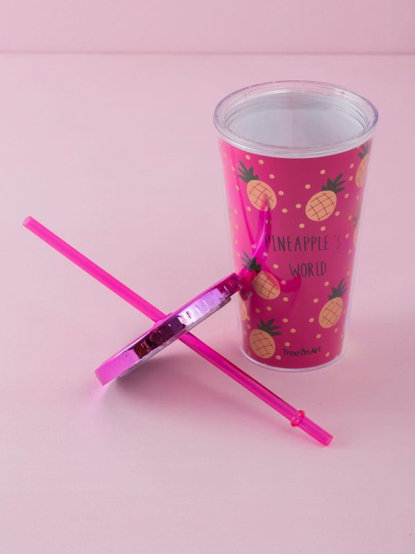 Pink mug with straw