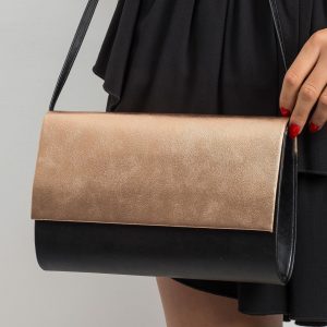 Black and gold leatherette clutch bag