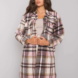 Light pink and beige long checked shirt Roze