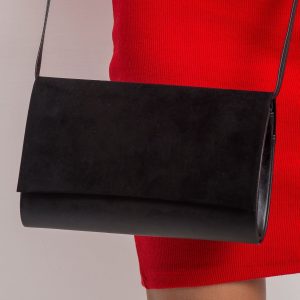 Black oblong clutch bag with strap