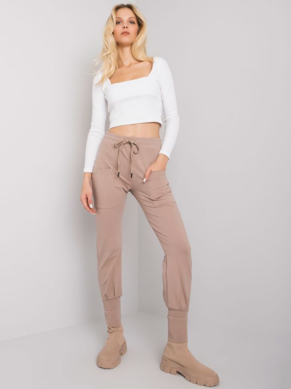 Dark beige sweatpants with zippers Cindy RUE PARIS