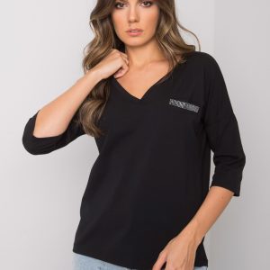 Black Cotton Casual Blouse Sofia RUE PARIS