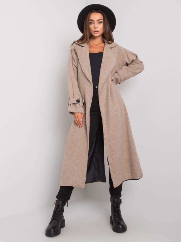 Dark beige long coat with Tayana belt