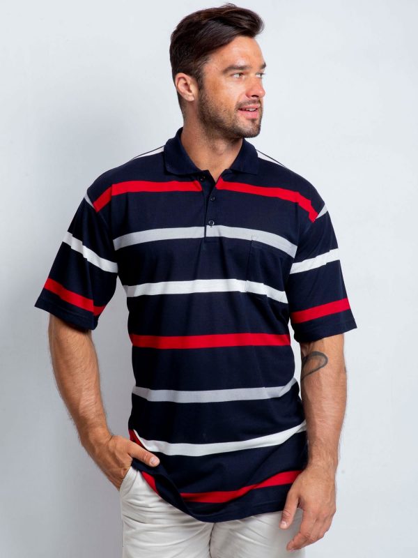 Men's Red and Navy Plus Size Turnover Polo Shirt