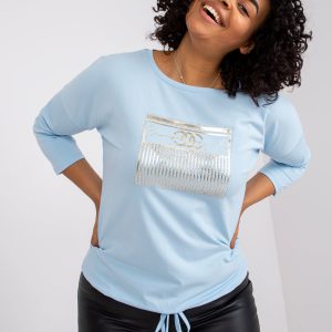 Light blue plus size blouse with Rosie applique