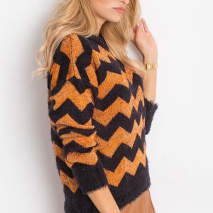 RUE PARIS Black and orange Geometric sweater