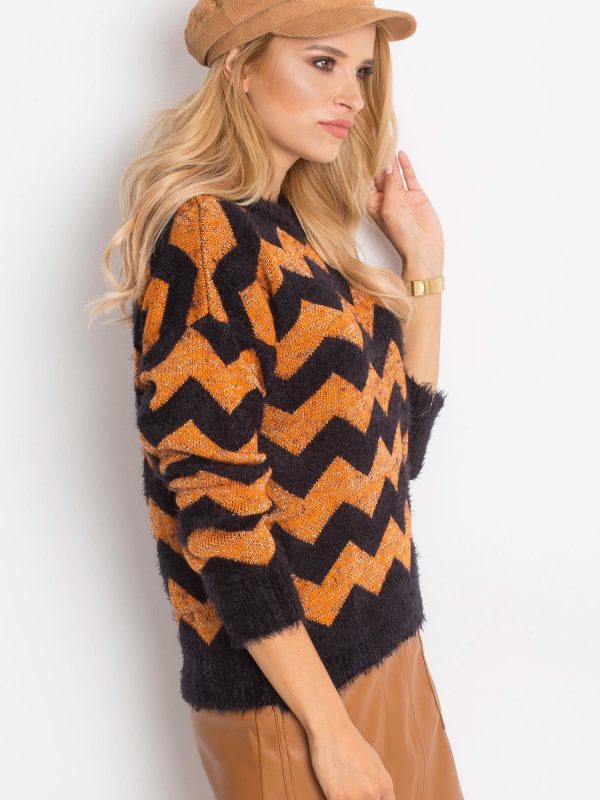 RUE PARIS Black and orange Geometric sweater