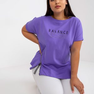 Purple plus size t-shirt with rhinestones applique