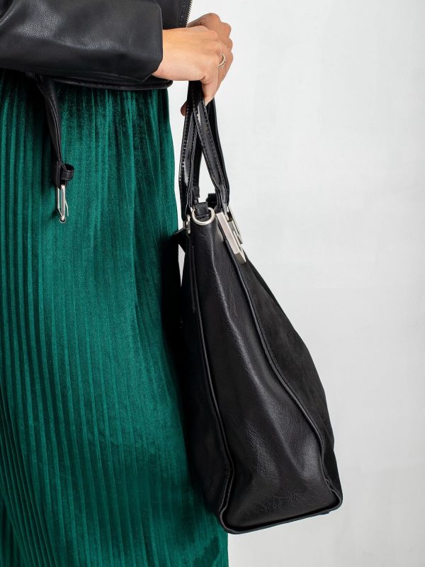 Black elegant handbag with eco suede