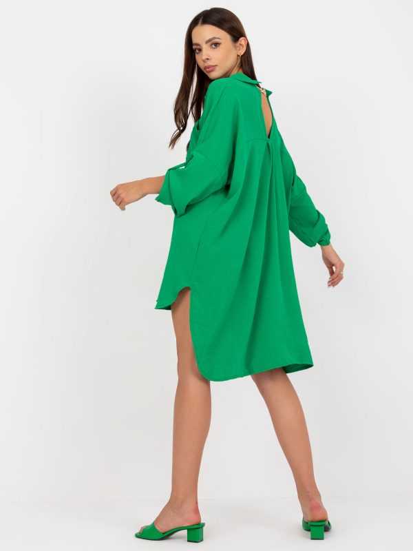 Green Casual Dress with Button Fastener Elaria