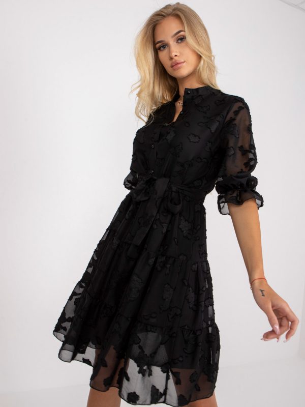 Black Flared Mini Length Cocktail Dress