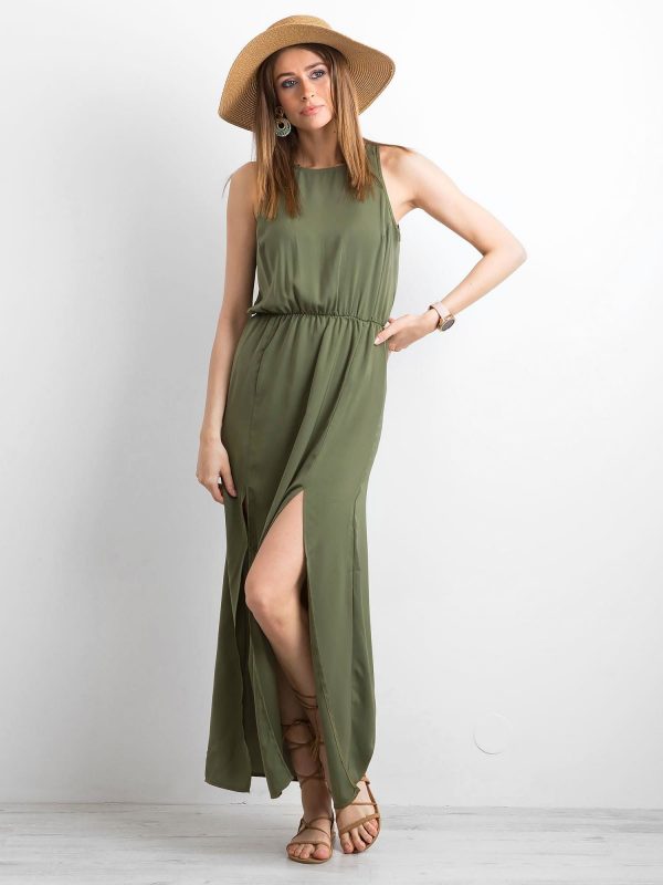 Khaki maxi dress with slits