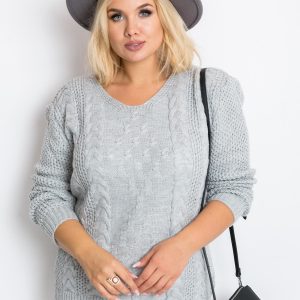 Grey Plus Size Flower Sweater