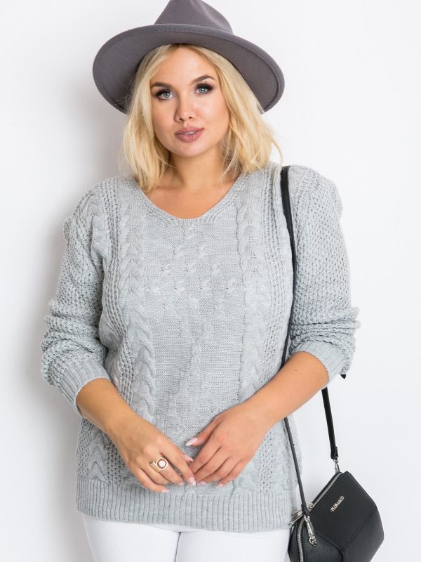 Grey Plus Size Flower Sweater