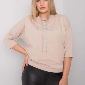 Light beige plus size blouse with latore rhinestones