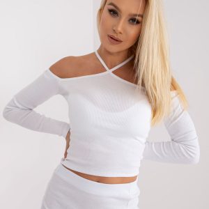 White Ribbed Off Shoulder Blouse Caterina RUE PARIS