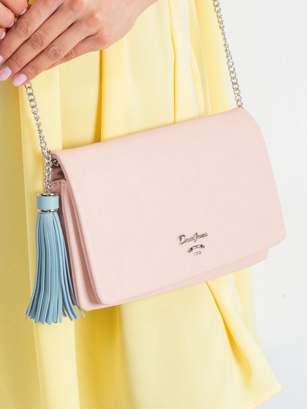 Light pink soft clutch bag with pendant