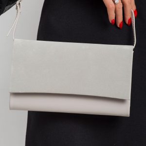 Beige and grey eco leather clutch bag