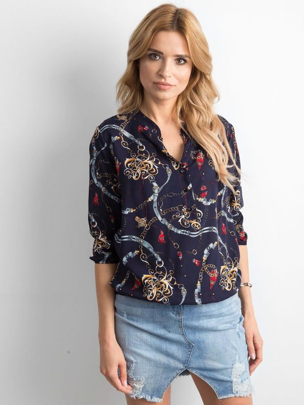 Navy blue blouse for women with patterns