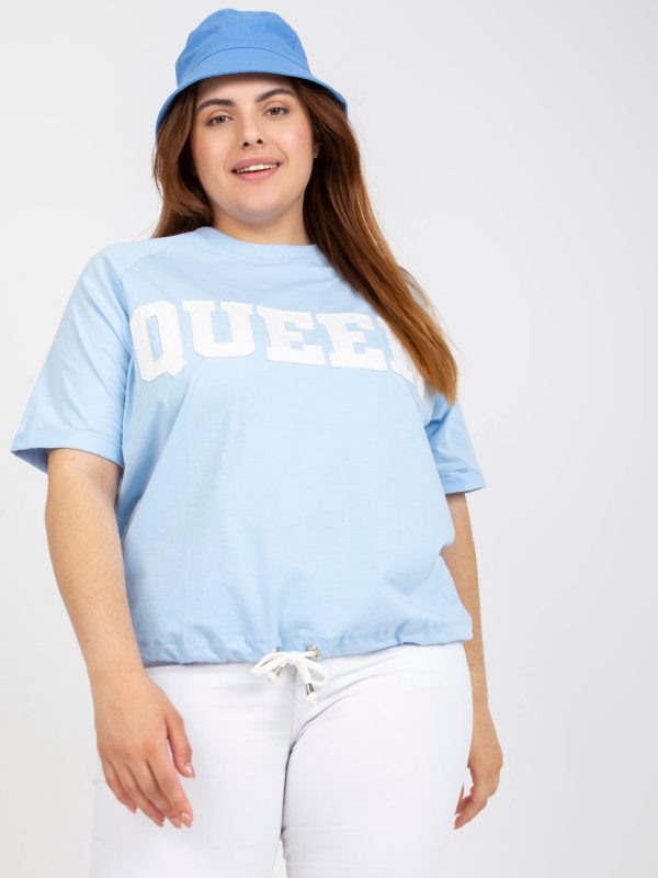 Light blue plus size blouse with ribbed