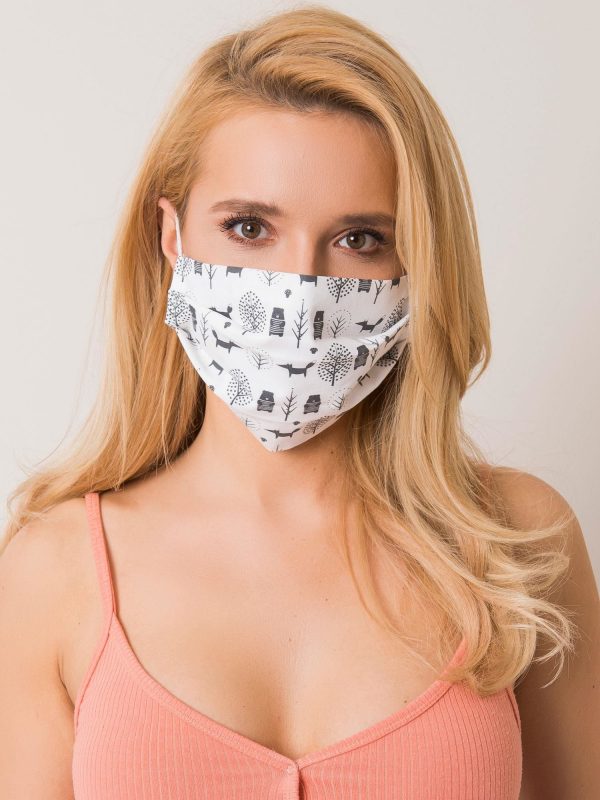 White and black cotton mask with print