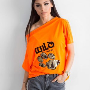 Fluo orange blouse with animal motif