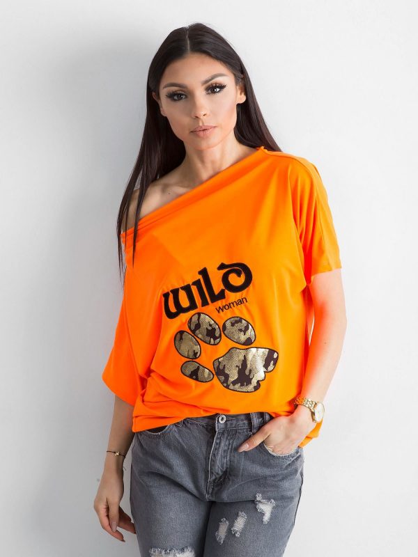 Fluo orange blouse with animal motif