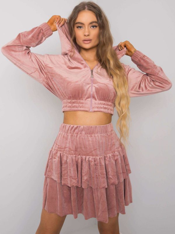 Dirty pink velour set with skirt Letta