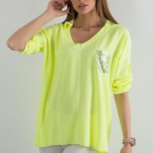 Fluo yellow blouse for women with sequin pocket