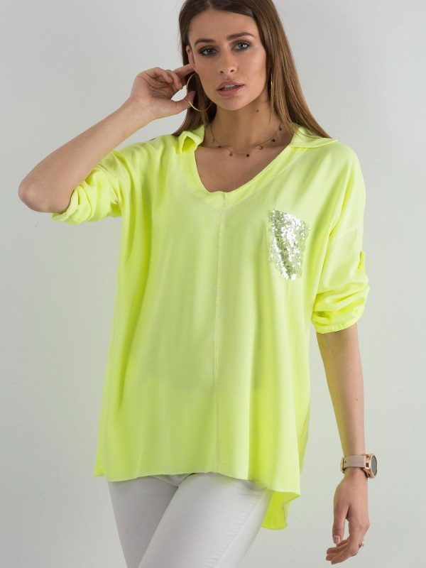 Fluo yellow blouse for women with sequin pocket