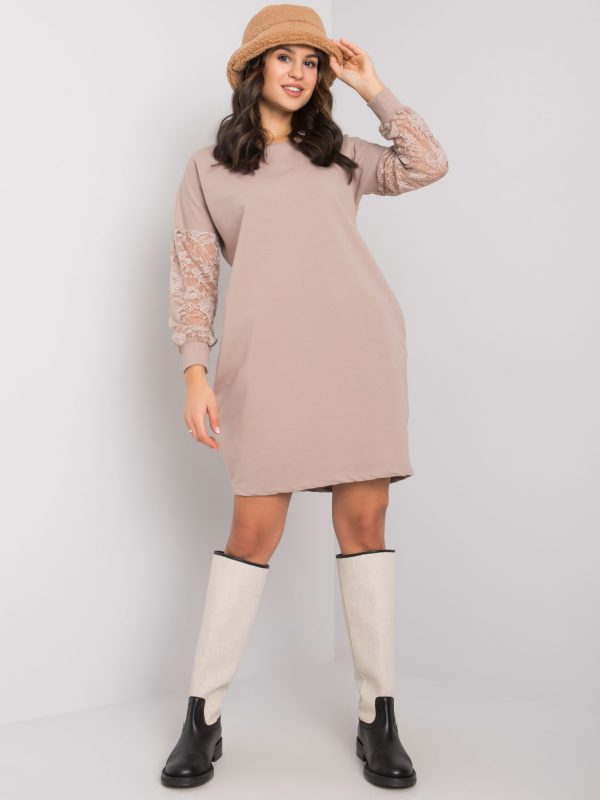 Dark beige dress with lace sleeves by Alexxie RUE PARIS