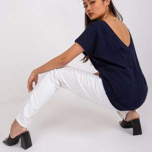 Navy blue basic t-shirt with neck on the back Fire