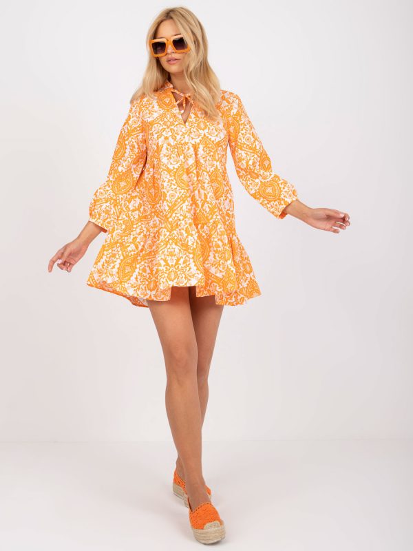 Orange mini dress with prints and ruffles RUE PARIS