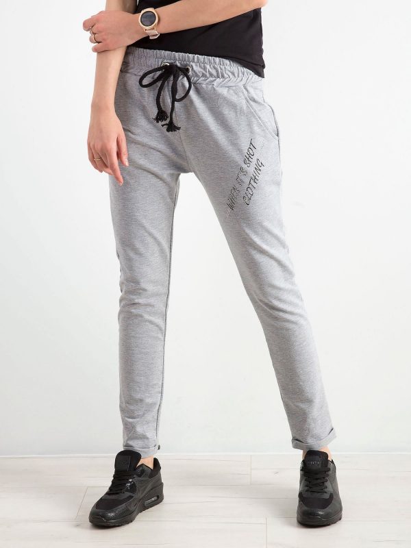 Grey women's sweatpants with rhinestones